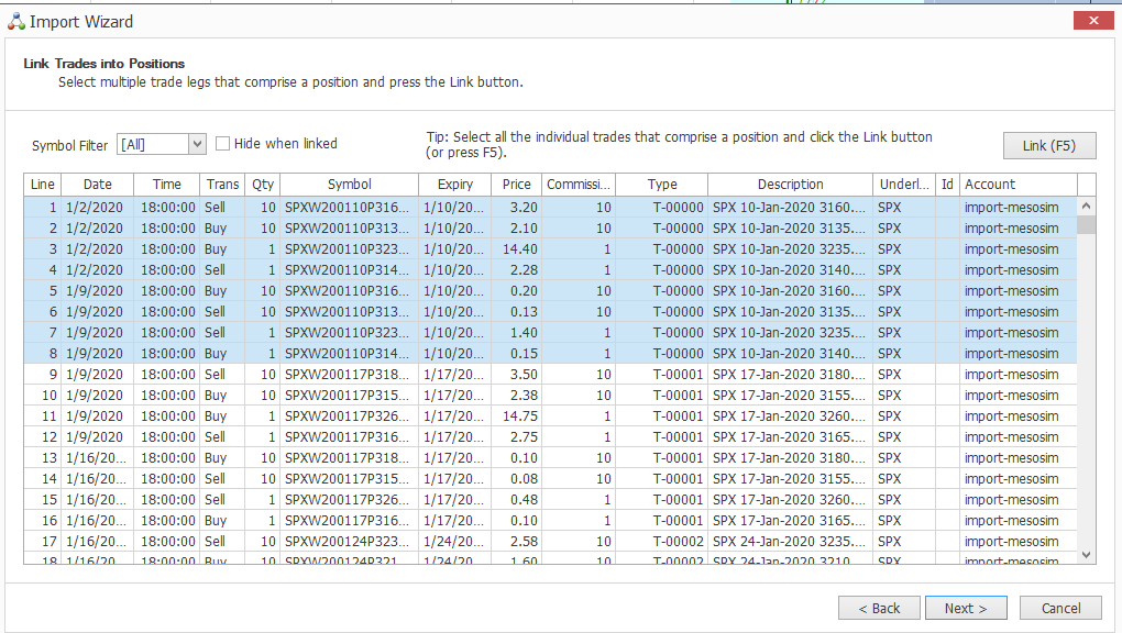 Linking trades together in OptionNet Explorer