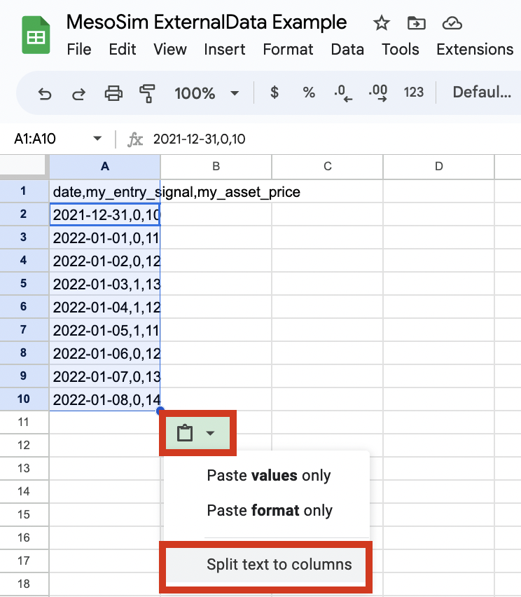 Split text to columns after insert